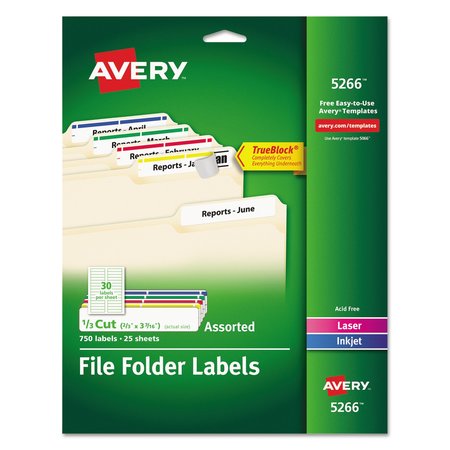 AVERY Permanent TrueBlock File Folder Label w/Sure Feed, 0.66x3.44, Wt, PK75 05266